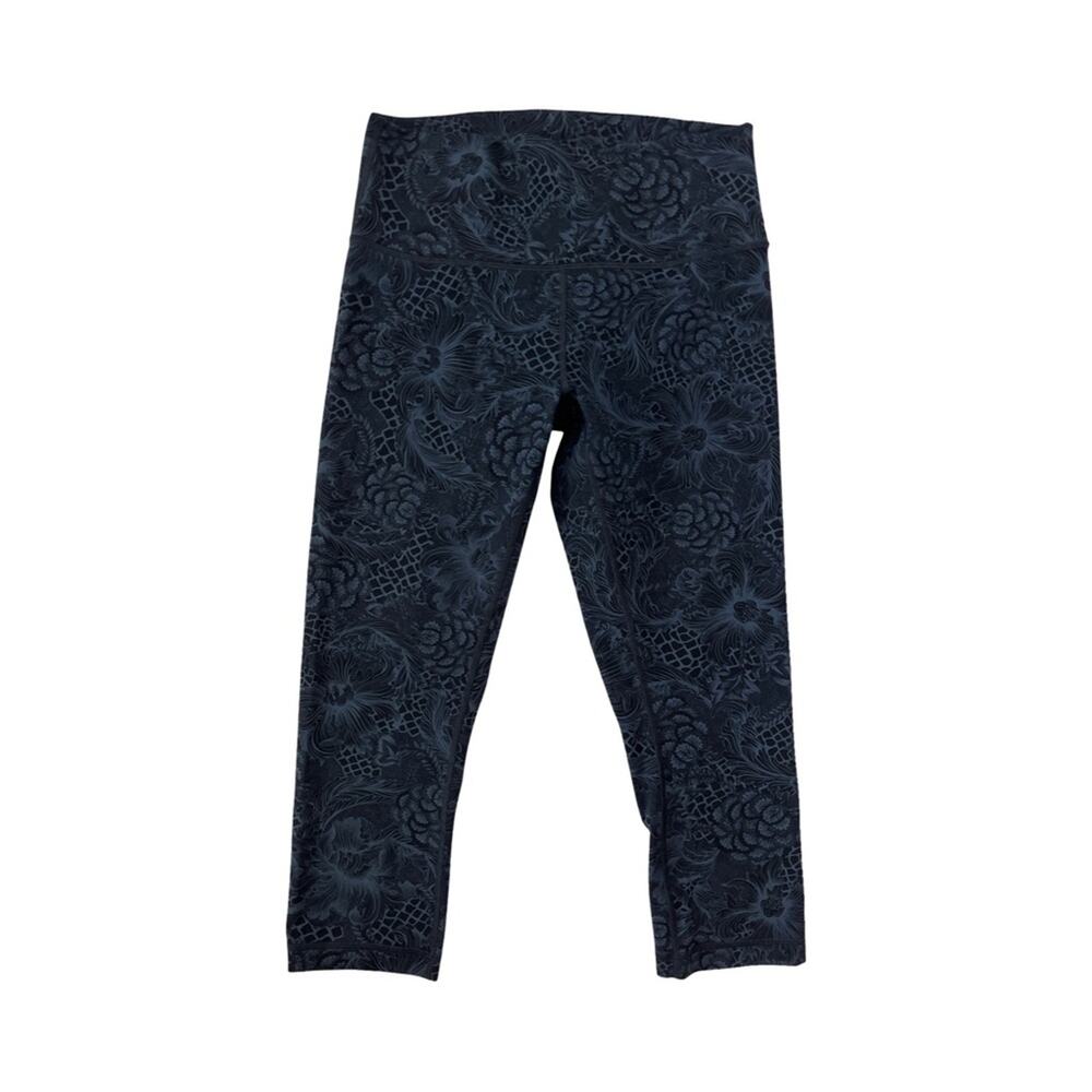Lululemon Wunder Under Crop 21” Leggings Size 10 Nouveau Mach Blue Black Floral